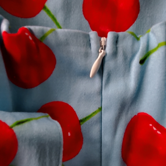 Tribal Rhythm Cherry Retro Dress Women's Medium ? Rockabilly Skater Blue Red - Picture 12 of 13